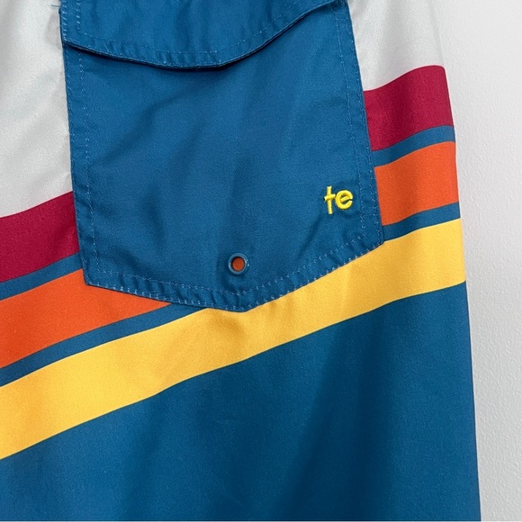 Tipsy Elves Retro Summer Swim Trunks Multicolor Gray Blue Stripe Mens Size 3XL - Picture 4 of 13